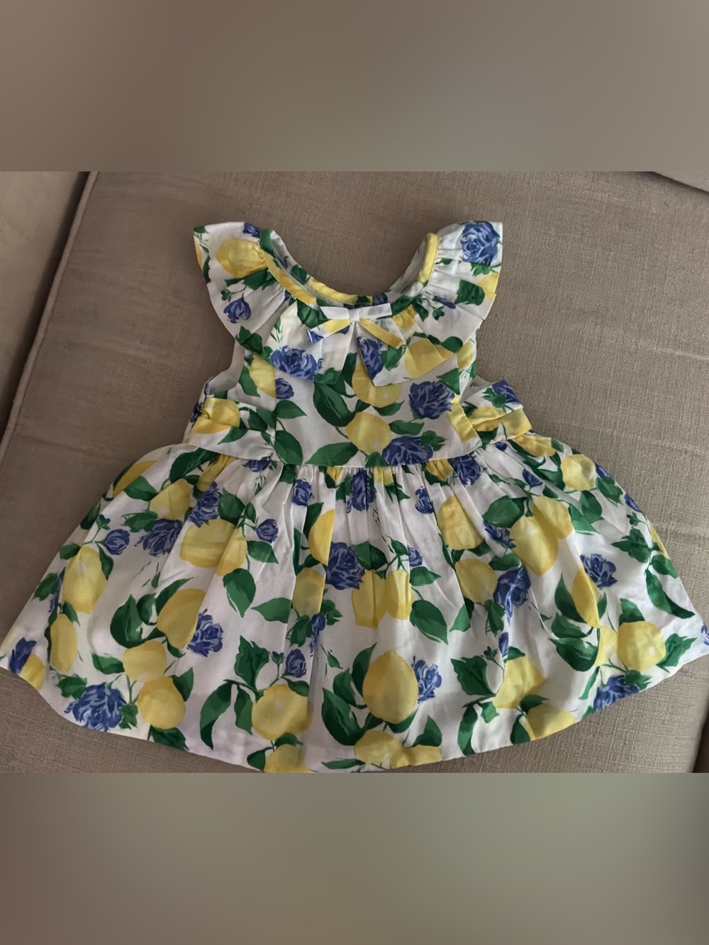 Janie and Jack White Dress with Yellow Lemons, Blue Flowers and Green Leaves